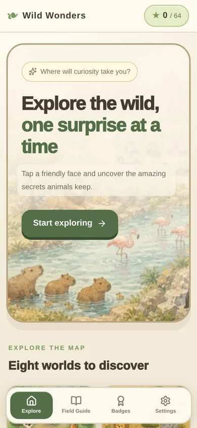 Wild Wonders Zoo introducing an illustrated animal exploration map