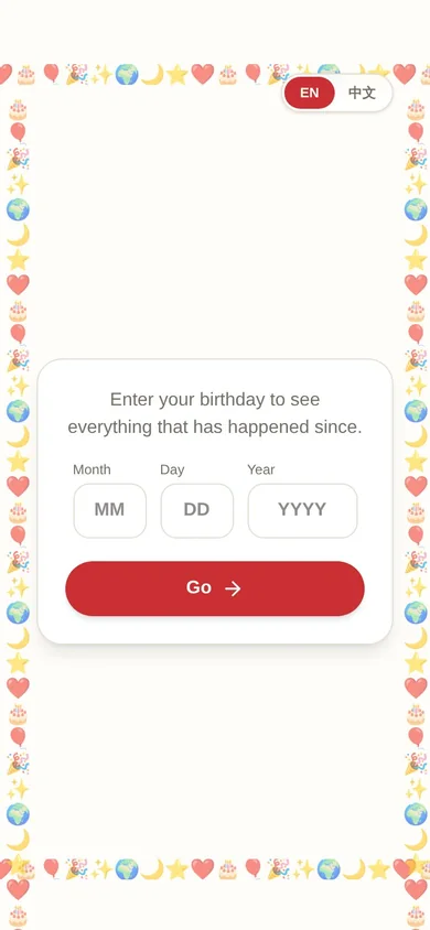 Since You Were Born showing a birthday form surrounded by colorful icons
