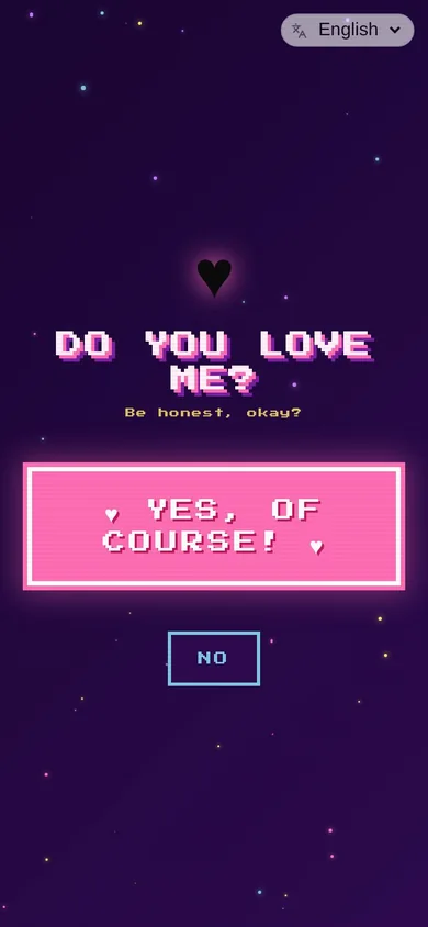 Do you love me? displaying a playful yes-or-no confession screen
