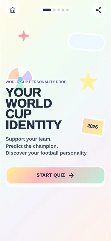 Your World Cup Identity personality quiz start screen