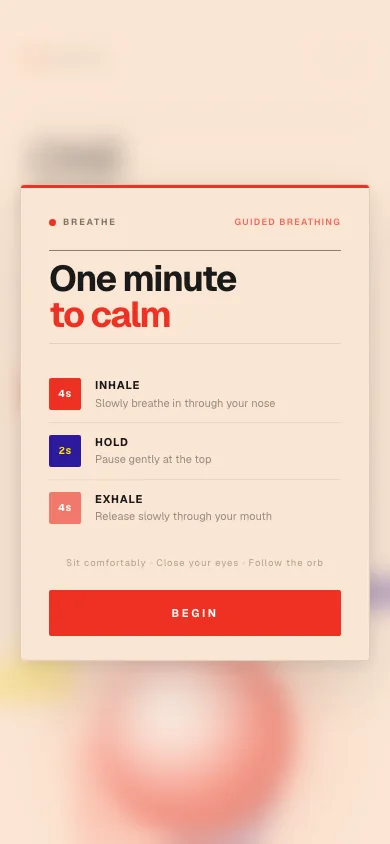 Breathe displaying a pulsing geometric guide during a one-minute breathing exercise