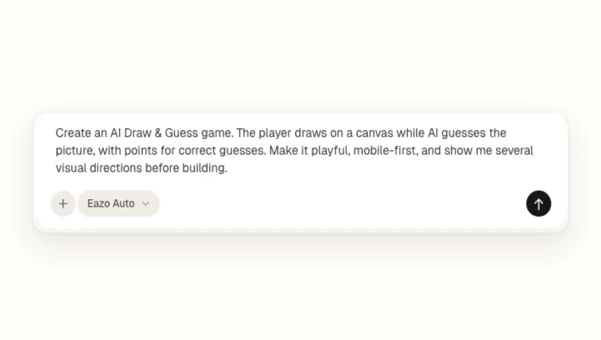 A real app idea entered in the Eazo prompt composer.