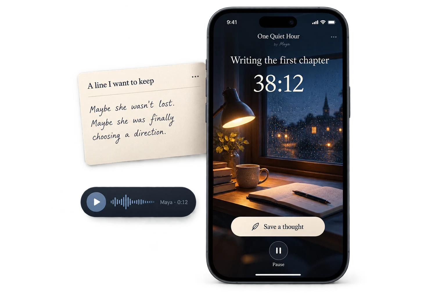 Notes, Focus & Reflection app interface concept