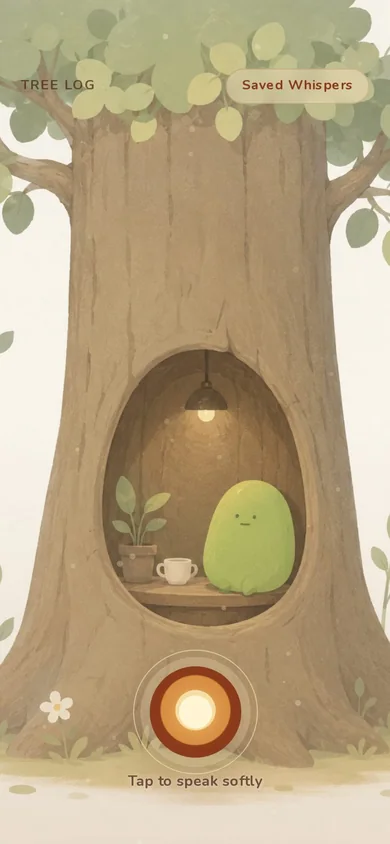 TreeLog showing a softly illustrated tree hollow ready for a voice entry