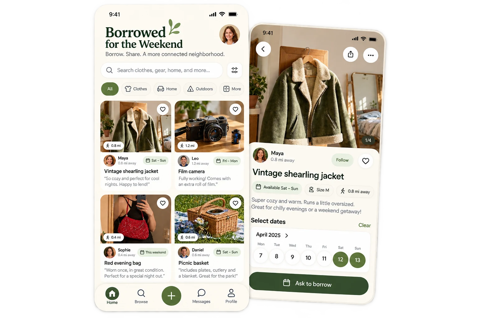 Marketplaces & Rentals app interface concept
